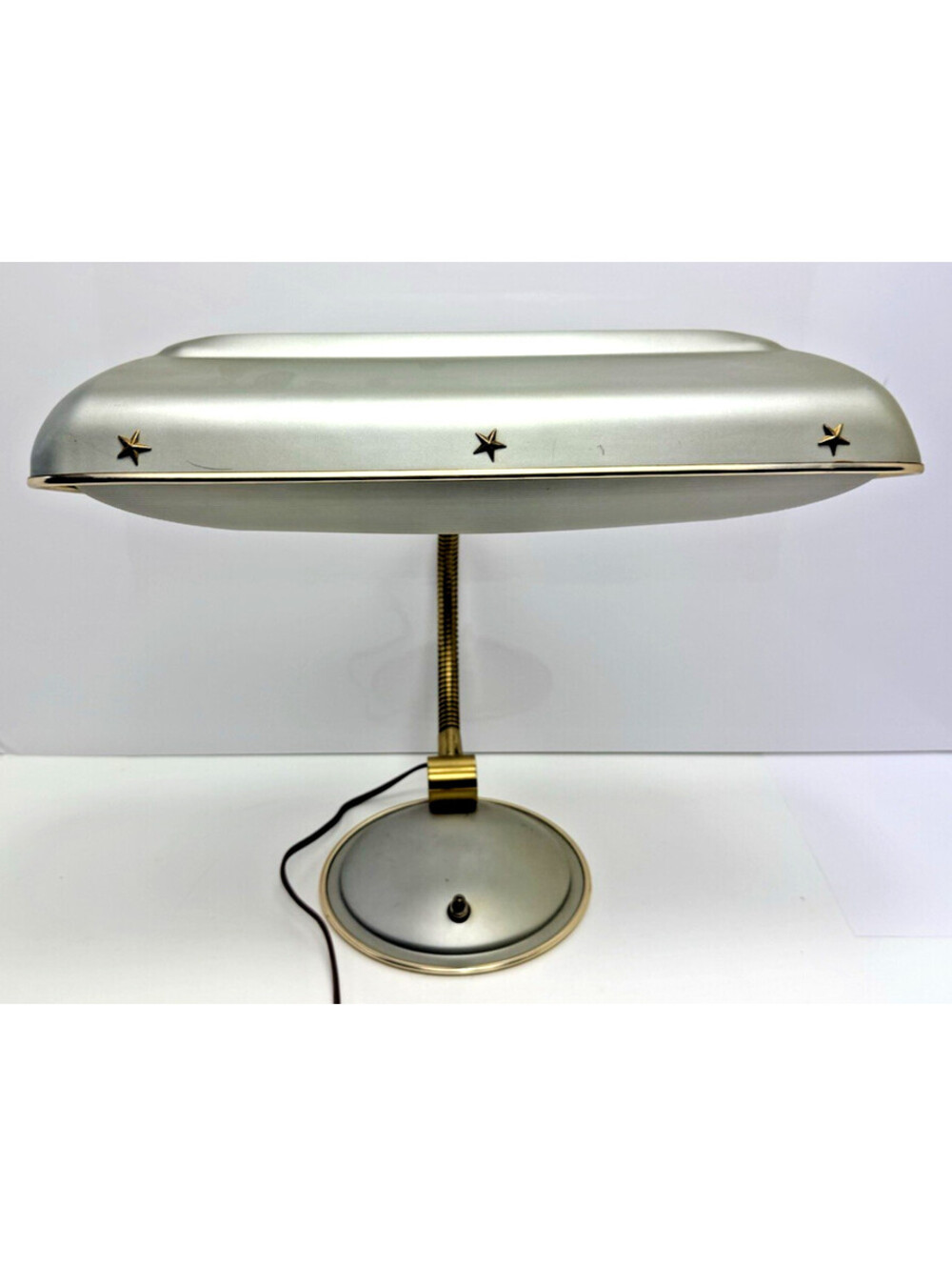 MCM Cannon Brass Metal Goose Neck Desk Lamp Adjustable Office Decor Stars WORKS